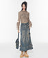 Ribbon Splicing Denim Skirt